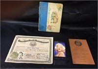 EPHEMERA LOT  W/  ANTIQUE BOOK FROM EARLY 1900'S