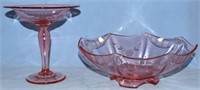 2- PINK DEPRESSION GLASS*COMPOTE & BOWL
