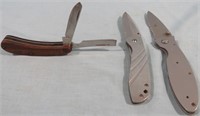 3-WOOD HANDLE & SERRATED EDGE LOCKING BLADE KNIVES