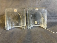 Blenko Glass Clear Wedge Bookends w/ Label