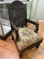 Antique Heavy Wood Carved Arm Chair