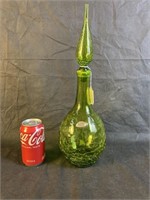 Blenko Green Crackle Glass Decanter, Tall Stopper