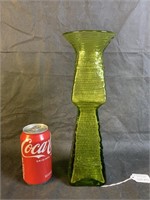 Blenko Vintage Ribbed Green Glass Vase, 12.5" h.
