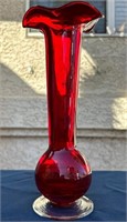 K - RED ART GLASS BUD VASE 10"T (W10)