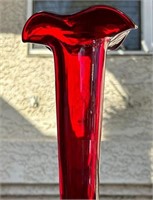 K - RED ART GLASS BUD VASE 10"T (W10)