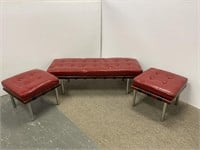 Modern Three piece red vinyl bench set
