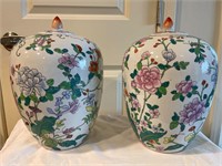Pair of Asian Famille Rose Lidded Jars