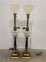 Pair quality heavy brass and cut crystal table
