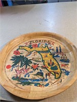 VTG bamboo Florida map tourist souvenir tray.