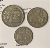 (3) Belgium .835 Silver Coins