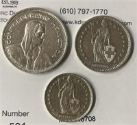 (3) High Grade Swiss Silver Coins