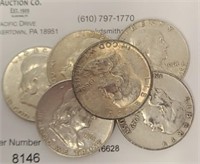 Coins - (6) Silver Franklin Halves