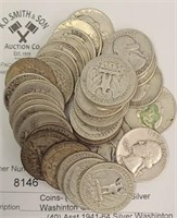 Coins- (40) Asst 1941-64 Silver Washinton Quarters
