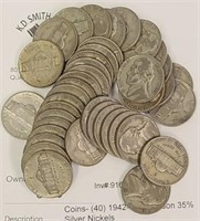 Coins- (40) 1942-45 Jefferson 35% Silver Nickels