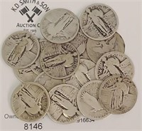 Coins - (15) Asst 1894-1930 Silver Quarters