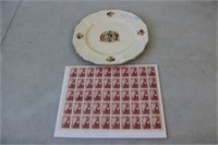 1953 Queen Elizabeth Coronation Plate & 5c Stamps