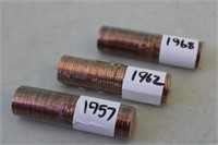 1957,62 & 68 Rolls of Pennies