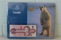 Canadian 1986 2$ Bill & Loonie & Loonie