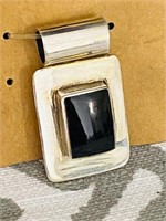 Vintage sterling silver black onyx square pendant