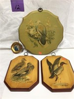 3 Bird Prints (decoupages) on Wooden Plaques + 1