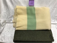2 Wool Blankets, 1 US Military 60 x 80; 1 Yellow
