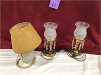 3 Boudoir Lamps: 2 Matching w/ Prisms (12" high),