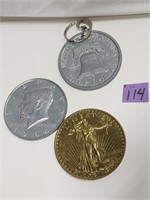 3 Fob Coin Replicas $20, 63 Half Dollar, 64 Half