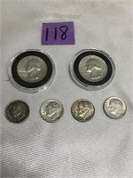 Coin Lot:  Two 1964 Quarters + 4 Dimes: