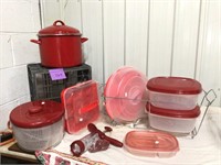 Red Stock Pot and Red Storage Dishes