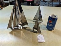 SET 0F 3 MCM stainless steel sailboat sculptures.