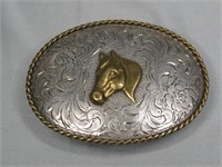 Vtg Sterling Silver Brass Belt Buckle Hallmarked