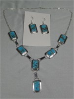 Sterling Silver Stone Necklace Earrings Hallmarked