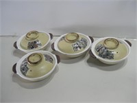 Four 7.5" Stoneware Bowls W/Lids Some Wear