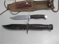Two Knives & Leather Sheath Longest 9.5"