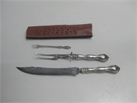 Sterling Handled Carving Set & Silver Plate Fork