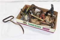 Misc. box - hay hook, clevis, draw pins etc.