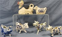 6-VINTAGE COW CREAMERS*HOLLAND*BLUE/WHITE