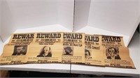 Set of 5 Outlaw Reward Posters