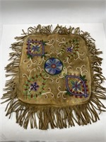 Plains Cree Beaded Leather Art Pillow Case