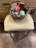 Vanity seat and basket of bathroom items
