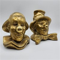 Vintage PM Craftsman Brass Clown Bookends