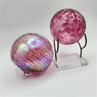Pair of Hand Blown Pink Glass Ornaments
