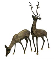 Vintage Bronze Buck And Doe Reindeer