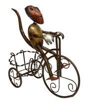 Vintage Hand Made Monkey Tricycle Planter