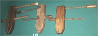 Three wooden screw clamps