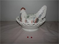 One Multi Colored Milk Glass Hen on Nest