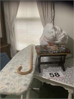 Ironing board, cane, foot stool and mattress cover