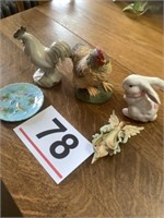 Figurines - rabbit, rooster, hen, angel and bird