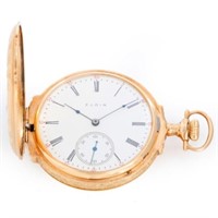 Elgin Multi Colored Box Hinged Gold Pocket Watch