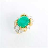 Extremely Unique Cabochon Emerald & Diamond Ring S